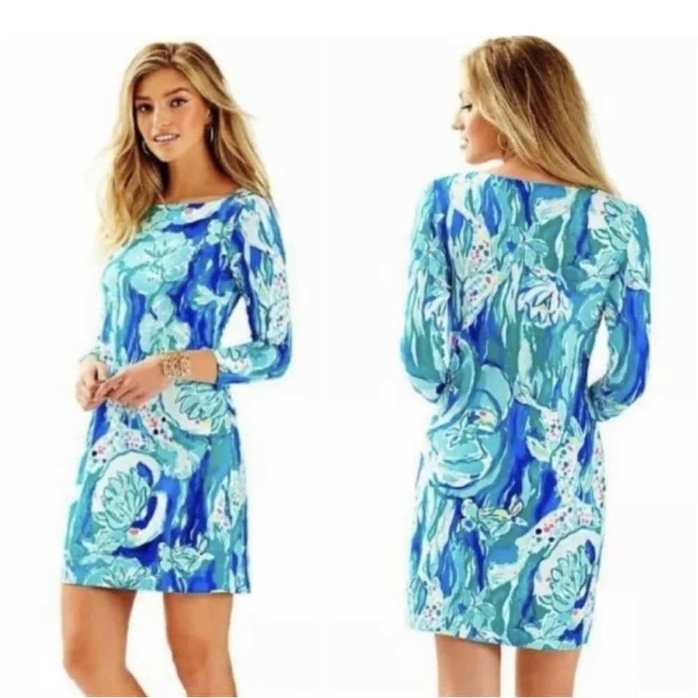 Lilly Pulitzer Sophie Dress size xxs UPF 50+ Brilliant Blue Aquatic Garden 3/4